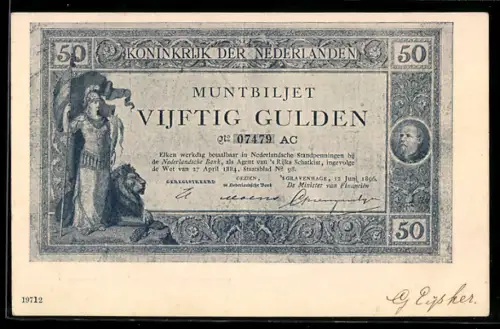 AK Niederlande, Banknote über fünfzig Gulden