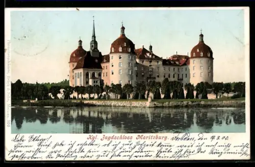 AK Moritzburg, Teilansicht mit Kgl. Jagdschloss