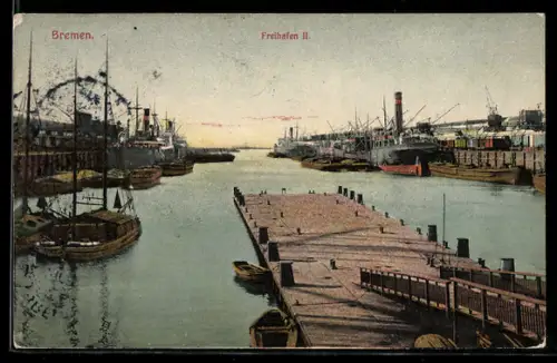 AK Bremen, Freihafen II mit geankerten Schiffen