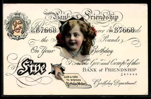 AK Britischer Geldschein 5 Pfund, Portrait eines Mädchens