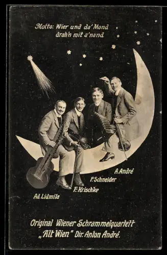 AK Wiener Schrammelquartett Alt Wien auf dem Mond
