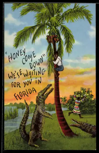 AK Afrikanischer Junge rettet sich vor Krokodil auf eine Palme