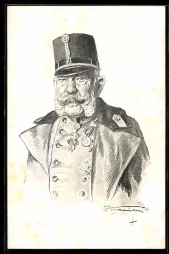 Künstler-AK Kaiser Franz Josef I. von Österreich als Feldherr