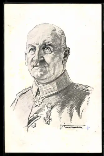 Künstler-AK Portrait General von Linsingen in Uniform mit Pour le Merite