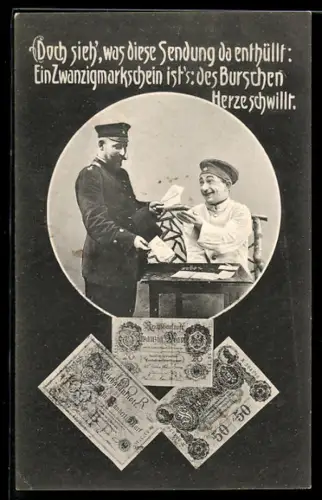 AK Postbote überbringt Mann einen Geldschein