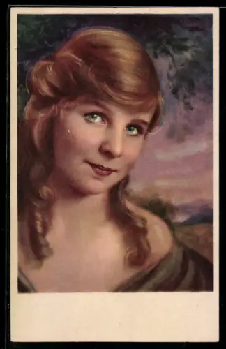 AK schöne Frau mit rotem Haar