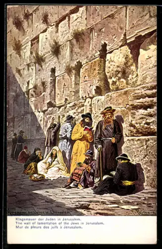 Künstler-AK Friedrich Perlberg: Jerusalem, Betende Juden an der Klagemauer