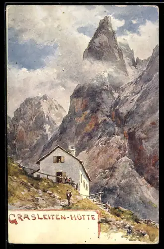 Künstler-AK Edward Theodore Compton: Leute bei der Grasleiten-Hütte