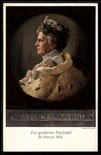 Künstler-AK Königin Maria Therese von Bayern im Hermelinmantel