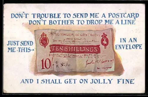 AK Britischer Geldschein, 10 Shilling