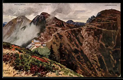 Künstler-AK Ernst Platz: Blick auf die Berge mit Heimgarten, Martinskopf und Herzogstand