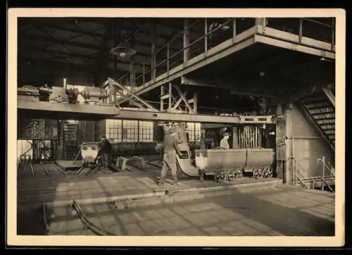 AK Hängebank, Aufschieben leerer Grubenwagen auf den Förderkorb