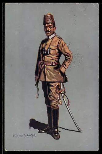 AK Türkischer Kavallerieoffizier in Felduniform, Khaki 1914-1915