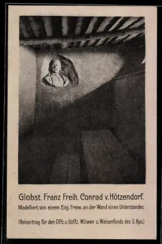 AK Büste von Franz Freiherr Conrad v. Hötzendorf in einem Unterstand