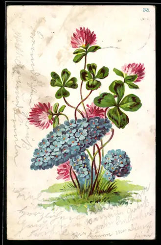 AK Pilz aus Vergissmeinnicht, Kleeblätter