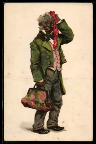 AK Älterer Afrikaner mit Tasche, afrikanische Volkstypen