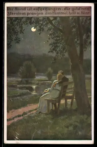 Künstler-AK P. Hey, Volksliederkarte Nr.: 63, Paar sitzt auf Bank