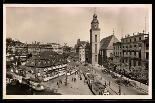AK Frankfurt a. M., Schillerplatz mit Hauptwache und Strassenbahn