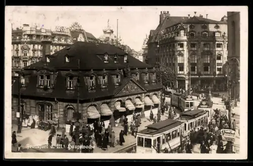 AK Frankfurt a. M., Hauptwache mit Strassenbahnen