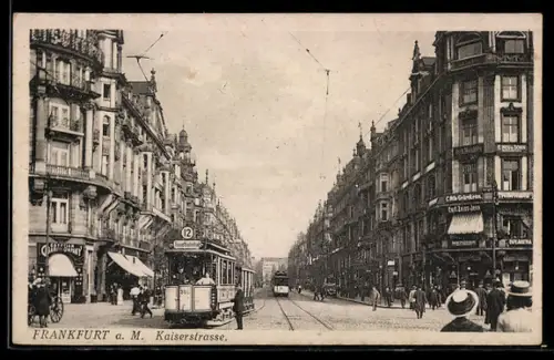 AK Frankfurt a. M., Kaiserstrasse mit Geschäften und Strassenbahn