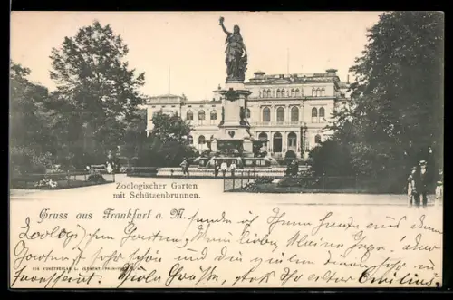 AK Frankfurt a. M., Zoologischer Garten und Schützenbrunnen