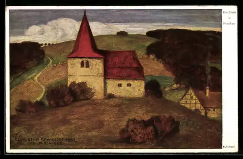 Künstler-AK Matthäus Schiestl: Kirchlein in Franken