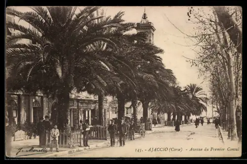 AK Ajaccio /Corse, Avenue du Premier Consul avec palmiers et passants
