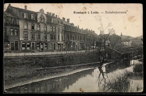 AK Rombach /Lothr., Bahnhofstrasse mit Restaurant Germania