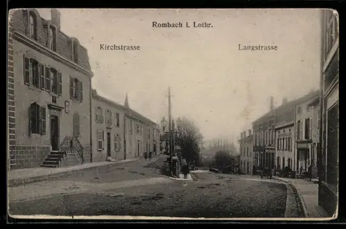 AK Rombach i. Lothr., Kirchstrasse mit Abzweigung der Langstrasse