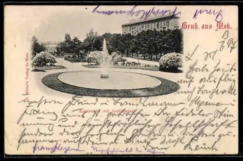 AK Metz, Esplanade mit Justizpalast et fontaine