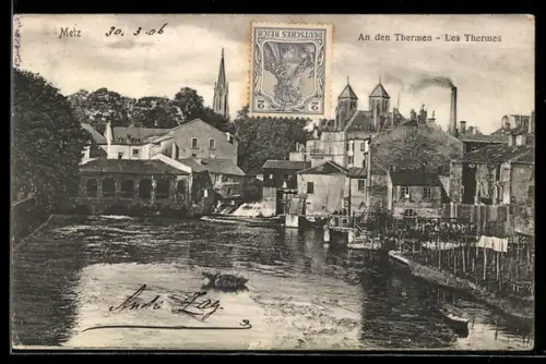 AK Metz, An den Thermen, Les Thermes, vue sur le fleuve et les bâtiments historiques