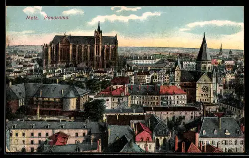 AK Metz, Panorama de la ville avec la cathédrale et les toits environnants