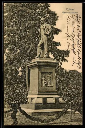 AK Colmar, Bartholdidenkmal dans le parc arboré