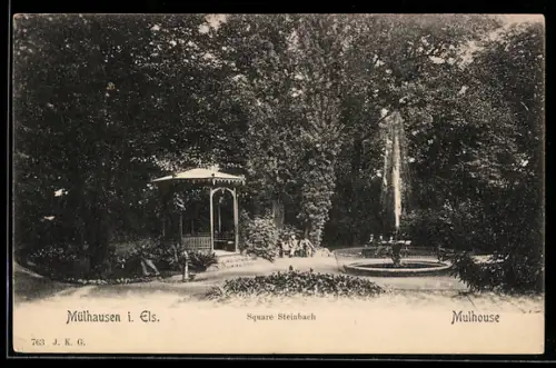 AK Mulhouse, Square Steinbach avec pavillon et fontaine