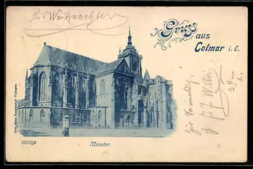 AK Colmar, Münster avec une vue architecturale détaillée