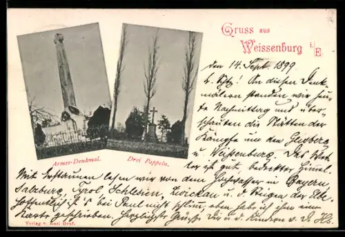 AK Weissenburg i. E., Armee-Denkmal, Drei Pappeln