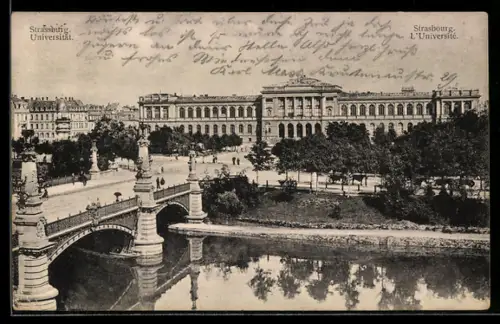 AK Strassburg i. E., Universität mit Brücke aus der Vogelschau
