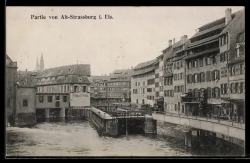 AK Alt-Strassburg i. Els., Uferpartie mit Farben- und Kittfabrik