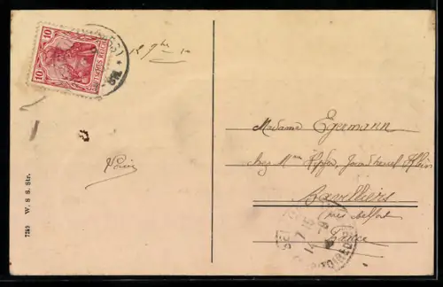 AK Rheinau i. Els., Denkmal am Rhein, Schiffbrücke