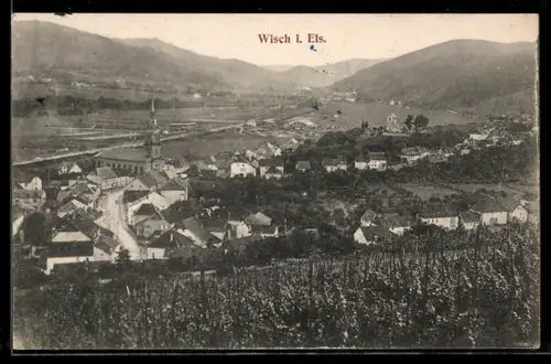 AK Wisch i. Els., Strassenpartie mit Kirche