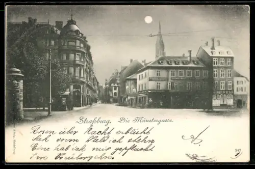 AK Strassburg, Strasse Münstergasse mit Geschäft