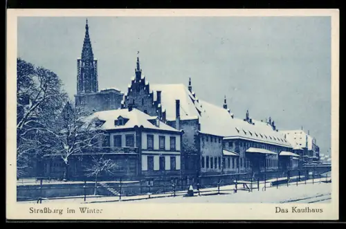 AK Strassburg, Kaufhaus und Kirche im Winter
