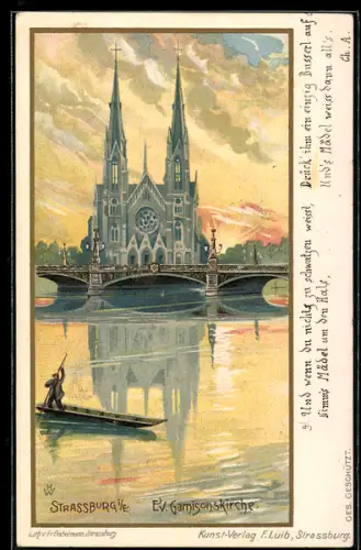 Lithographie Strassburg i. E., Evangelische Garnisonskirche