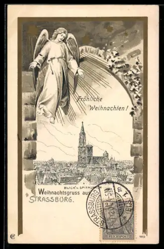 AK Strasbourg, Fröhliche Weihnachten, Weihnachtsgruss mit Engel