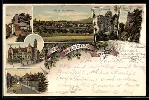 AK Zabern, Vues de la ville avec château de Hohbarr et ruines historiques