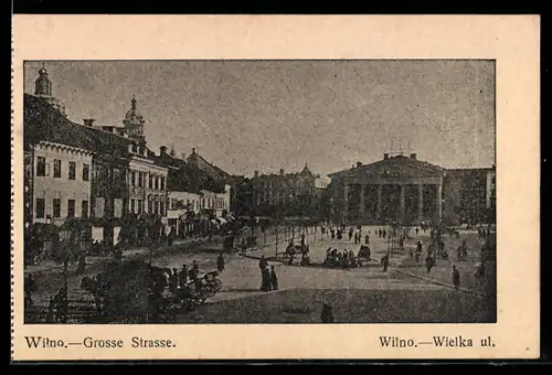 AK Wilna / Wilno, Platzansicht mit Leuten, Geschäfte, Pferdekutschen