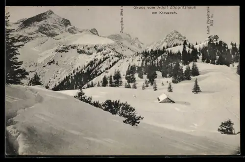AK Adolf Zöppritzhaus am Kreuzeck, Panorama mit Zugspitze