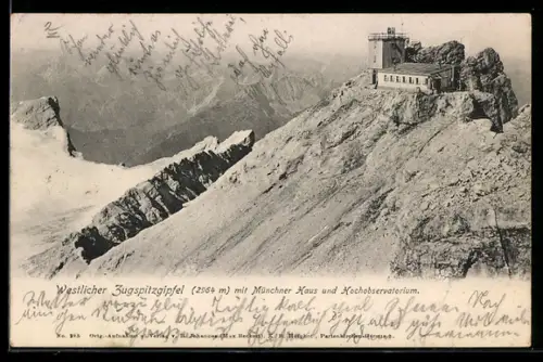 AK Münchner Haus a. d. Zugspitze, Westlicher Zugspitzgipfel