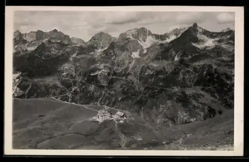 AK Rappenseehütte, Berghütte aus der Vogelschau
