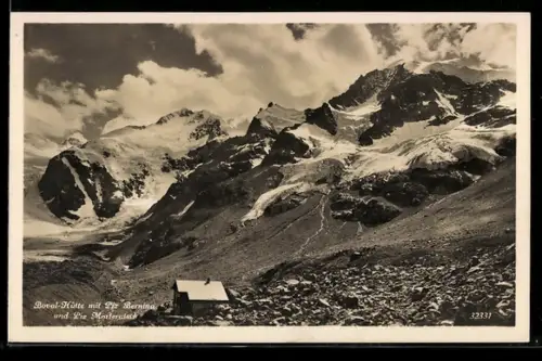AK Boval-Hütte mit Piz Bernina und Piz Morteratsch
